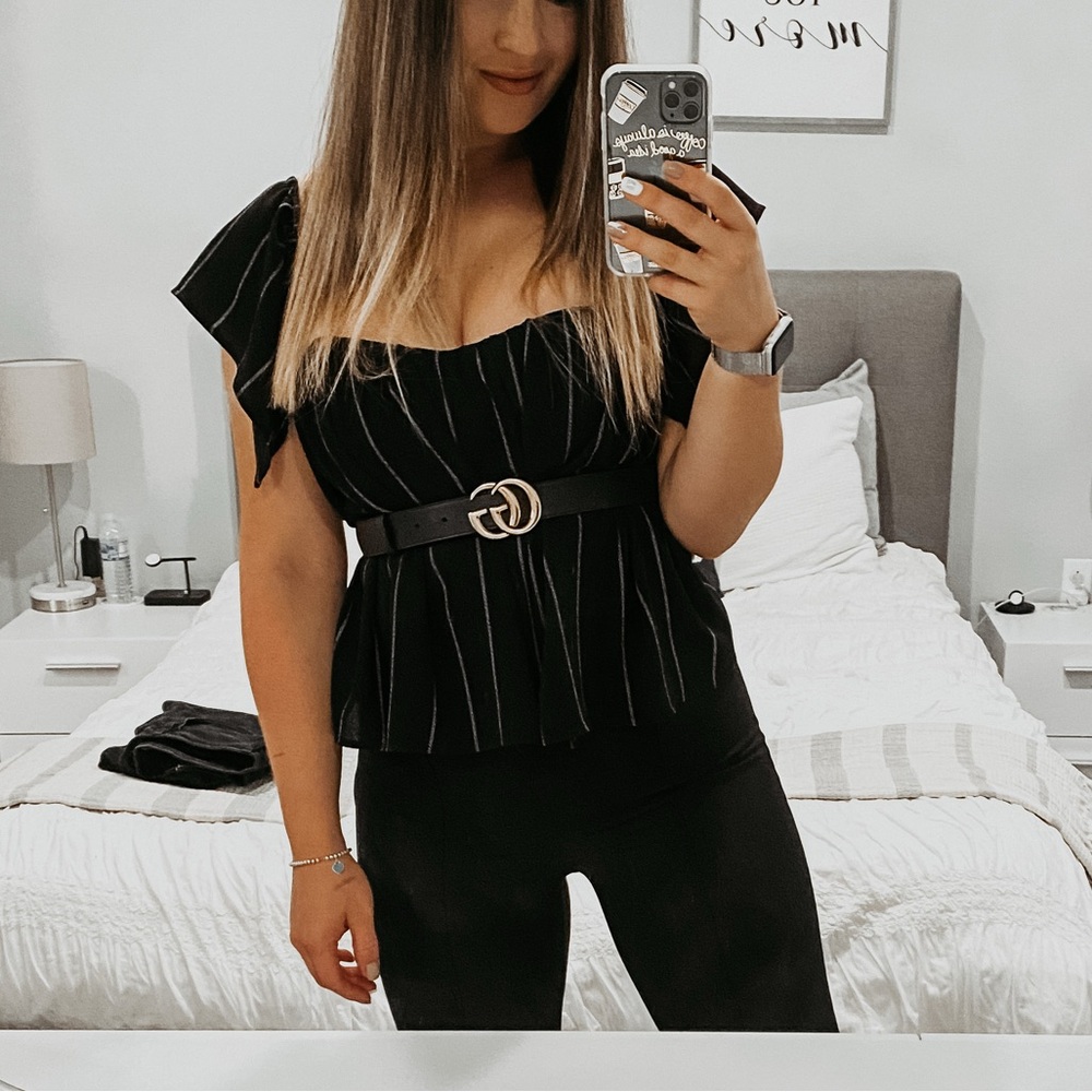 Honey Punch Black and White Striped Top